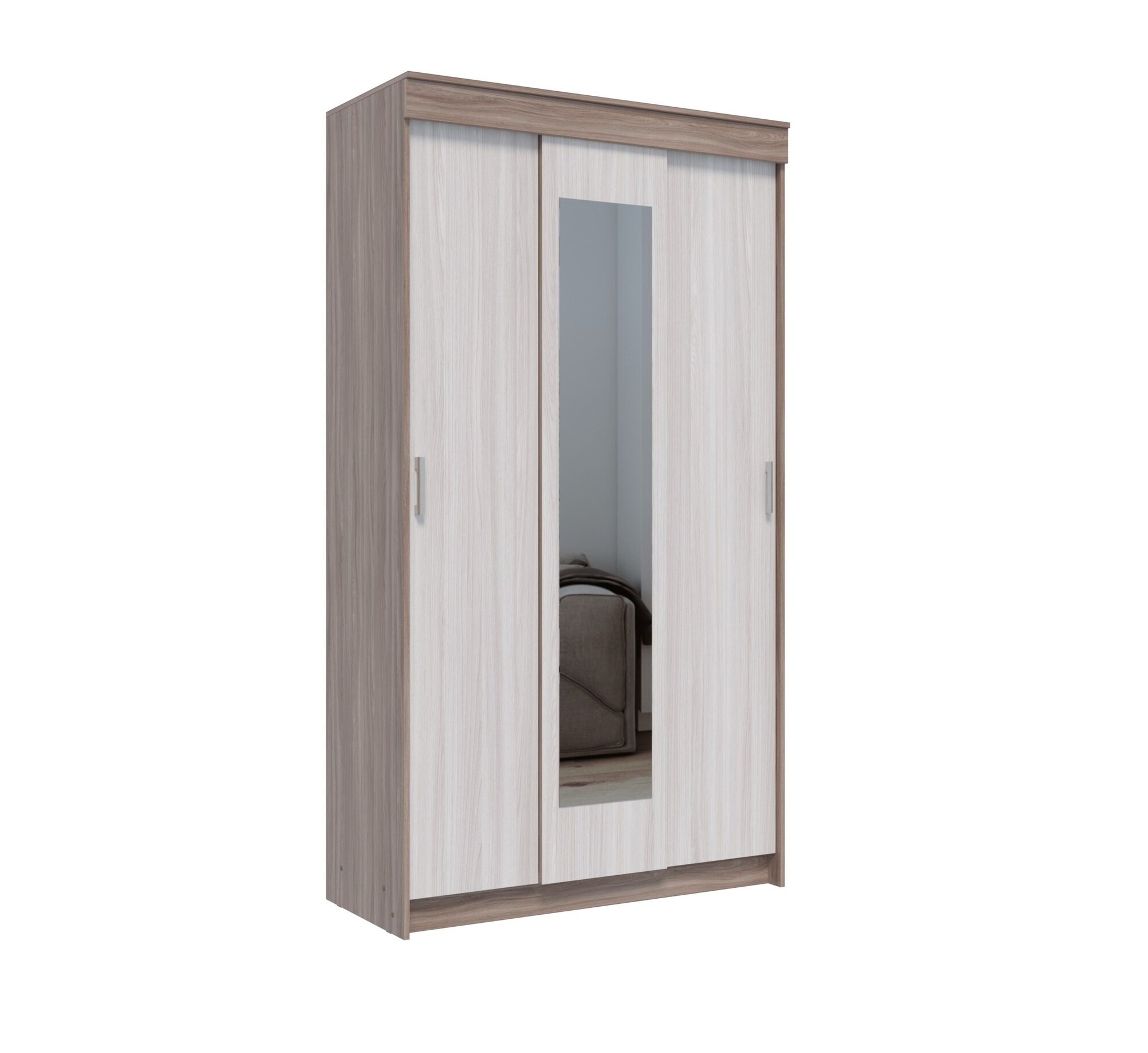 Шкаф-купе с зеркалом полки/штанга Эра Эко 120х565х220см Ясень шимо темный/светлый