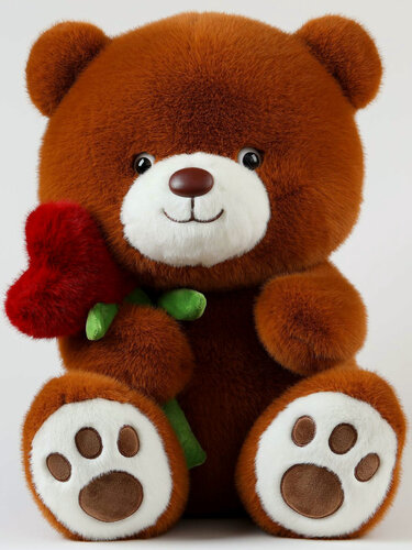 Изображение товара Мягкая игрушка Мишка 30 см (бурый) с цветком в виде сердца (JX703028003BR)