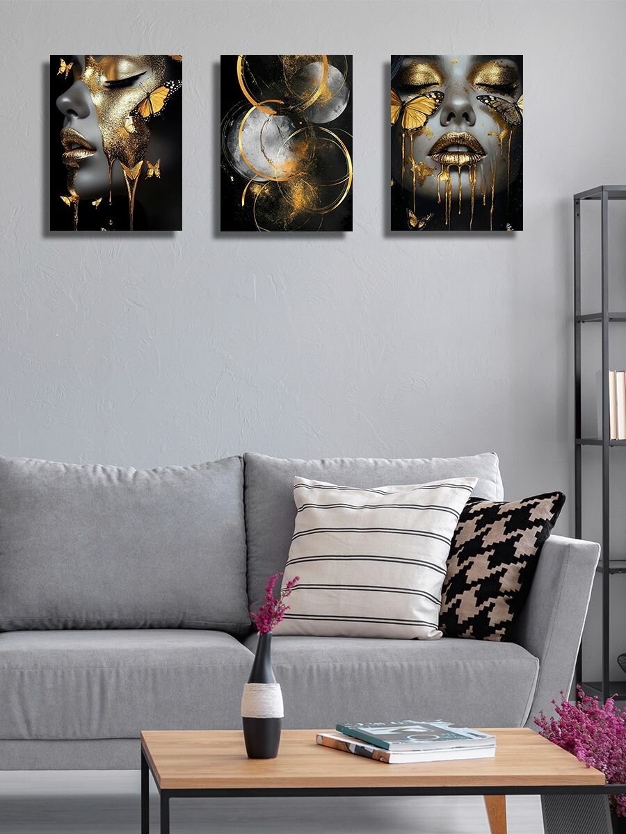 Комплект картин на холсте LOFTime 3 шт 30Х40 Девушки черн зол 2 К-1070-3040