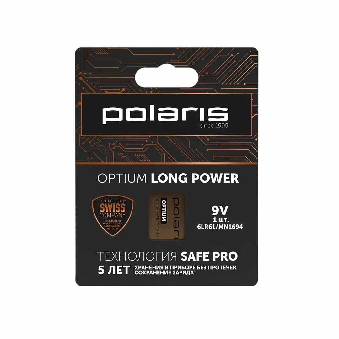POLARIS Батарейки щелочные Polaris PB 9V (6LR61) (1шт) Optium