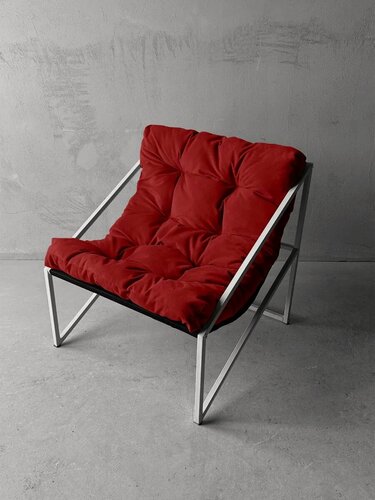 Изображение товара Кресло мягкое удобное для отдыха, уличное, на балкон, на веранду, в стиле лофт, минимализм, Слэш + велюр красный