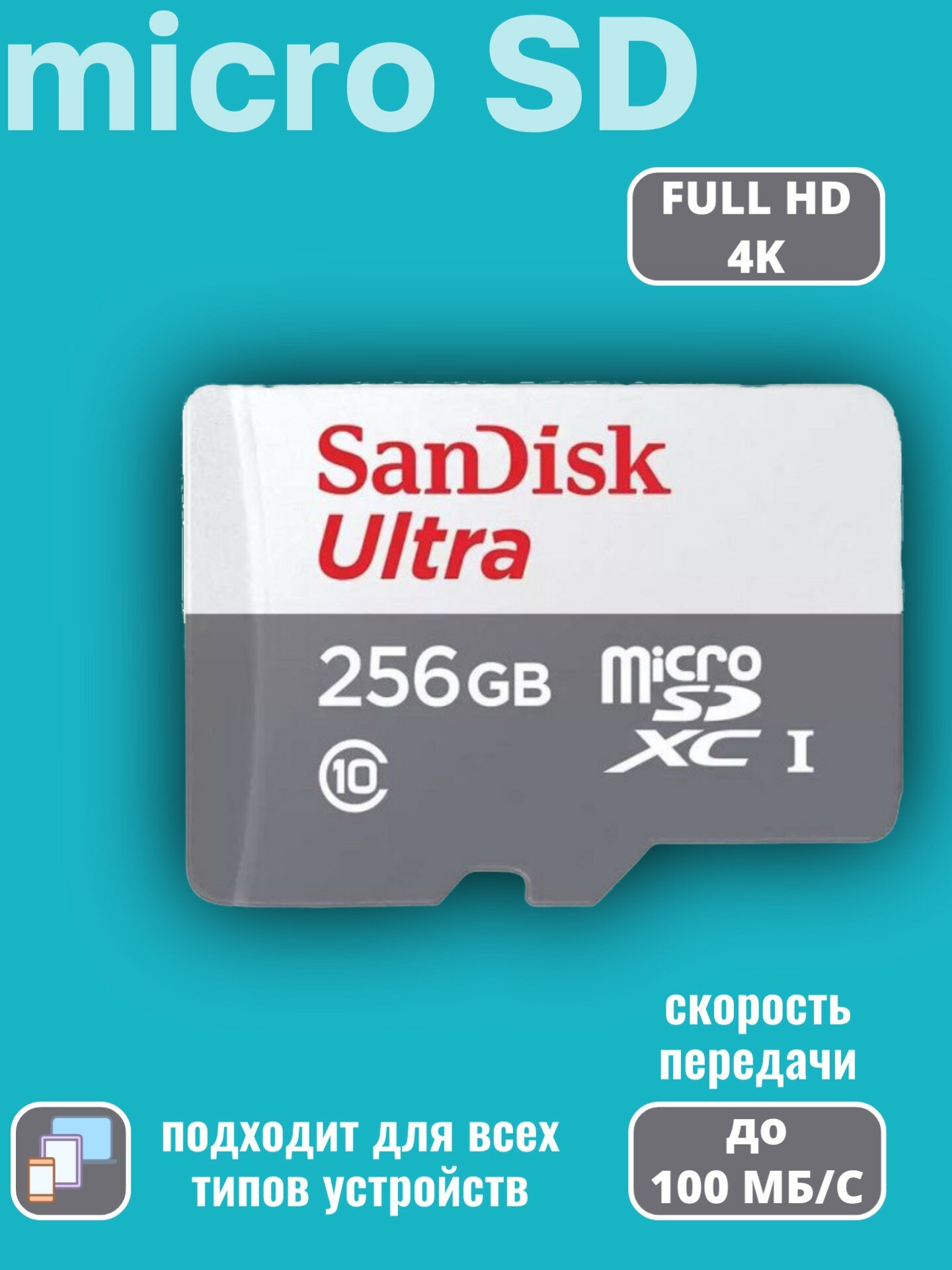 Карта памяти SanDisk Ultra micro SDXC 256GB Class 10 UHS-I (100/10 MB/s)