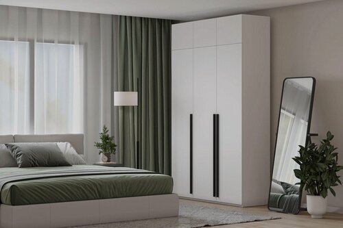 Изображение товара Шкаф распашной МебельЛэнд24 Лорена Пакс - 3 с антресолью Белый 140x50x300 для одежды трехдверный