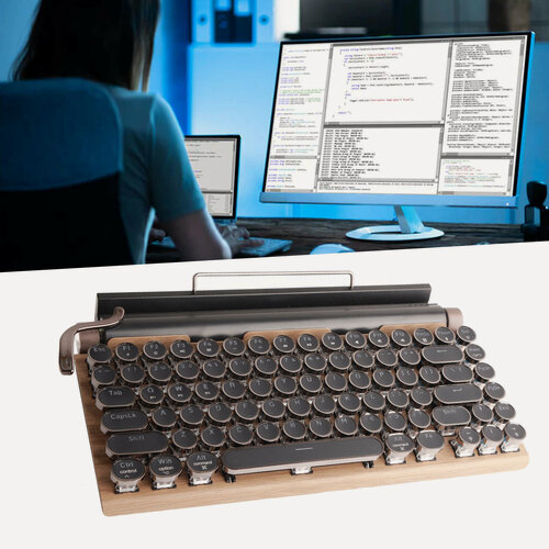 Изображение товара Механическая клавиатура винтаж 83 клавиши Bluetooth с металлической круглой крышкой цвет зерна