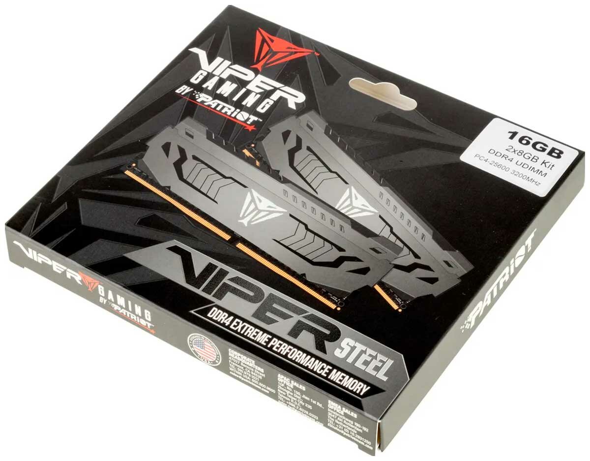 Оперативная память Patriot Memory DDR4 16GB (2x8GB) 3200MHz Viper Steel (PVS416G320C6K) — фото 1