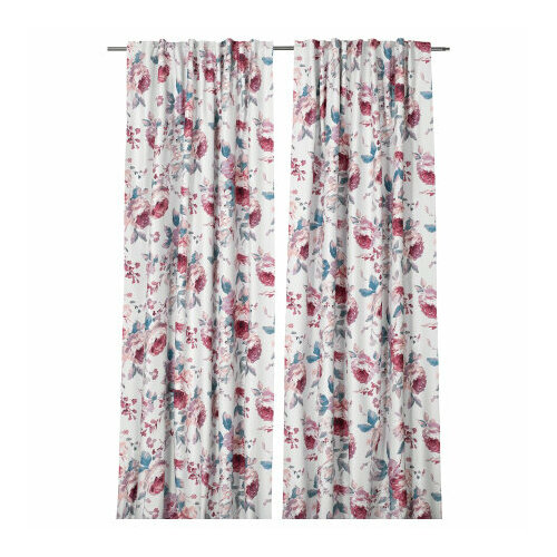 фото Затемняющие гардины, 2 шт, белые/розы, 145x300. икеа вартаггфлай, ikea värtaggfly