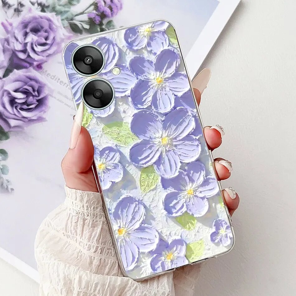 Чехол Poco M6 5G/M6 Pro 4G, цветочный принт, TPU-897