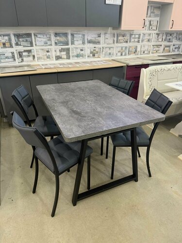 Изображение товара Стол кухонный Орфей 8 раздвижной 105х142 ширина 75 высота 80 см, цемент темный опоры в стиле лофт