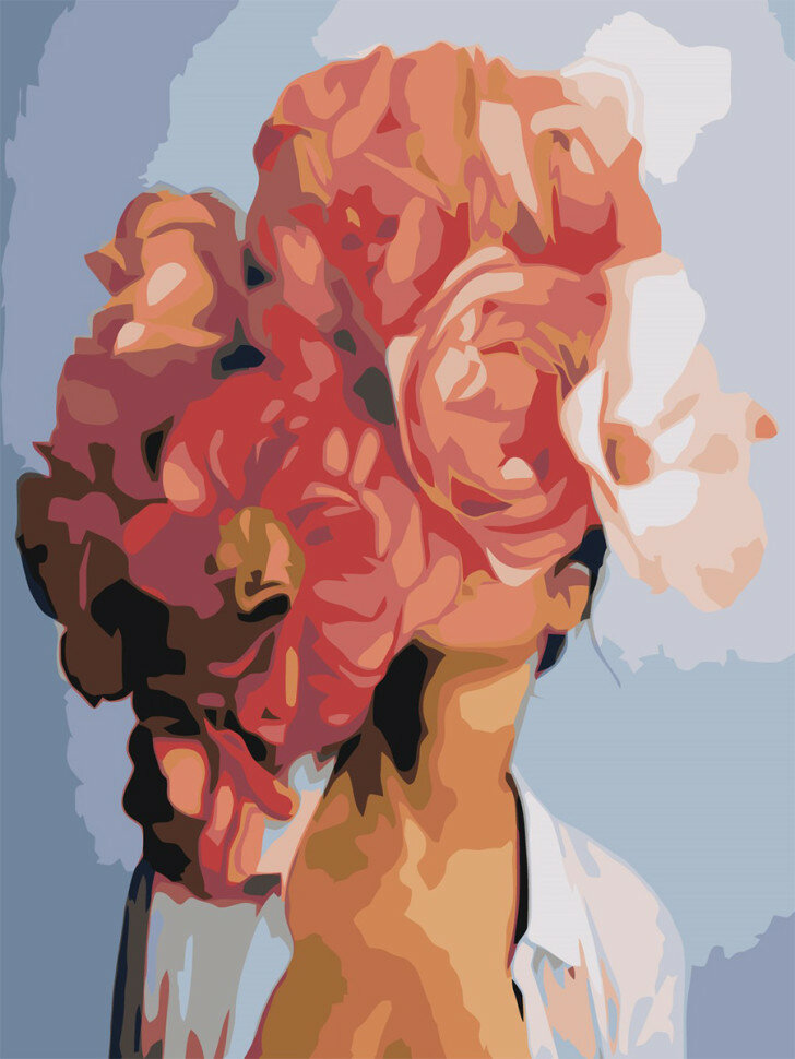 Картина по номерам "Девушка с красными цветами" — фото 1