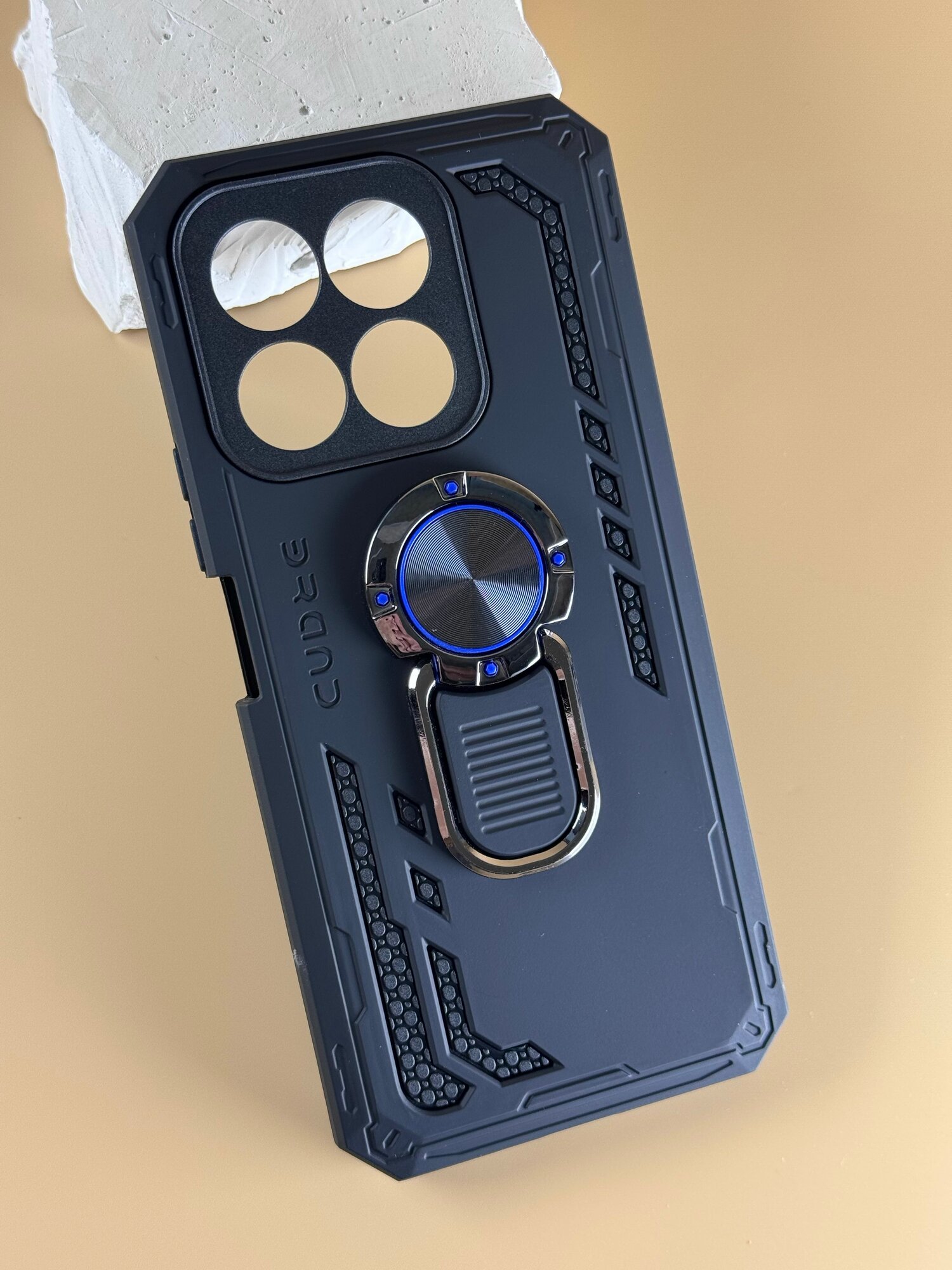 Чехол противоударный на Honor X8c (Чехол на Хонор Х8с) с защитой камеры, ударопрочный, усиленный с кольцом, черный — фото 1