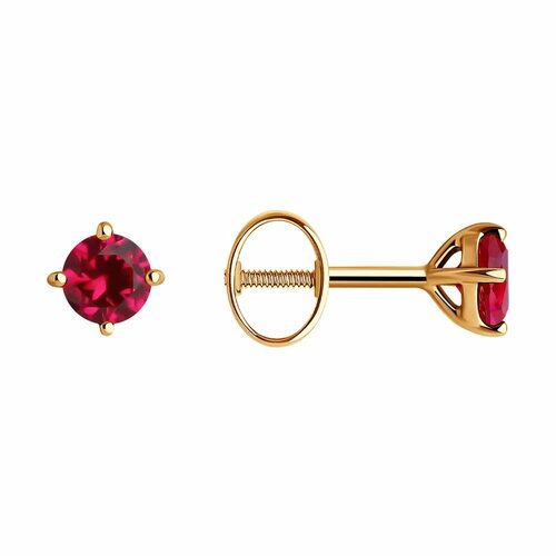 фото Серьги пусеты diamant online, красное золото, 585 проба, корунд, длина 0.4 см, , розовый
