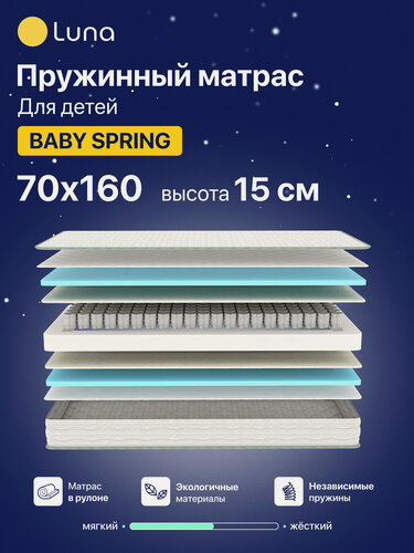 Изображение товара Детский пружинный анатомический матрас Luna Baby Spring 70 х 160, высота 15 см