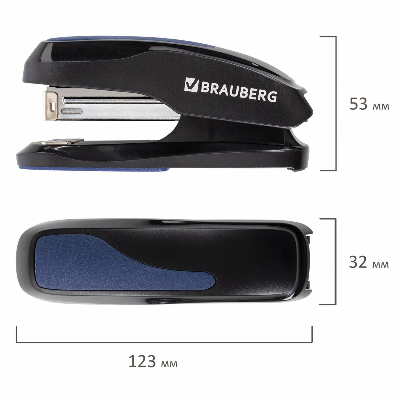 Степлер Brauberg №24/6, 26/6, "Super", до 30 листов, черно-синий — фото 1