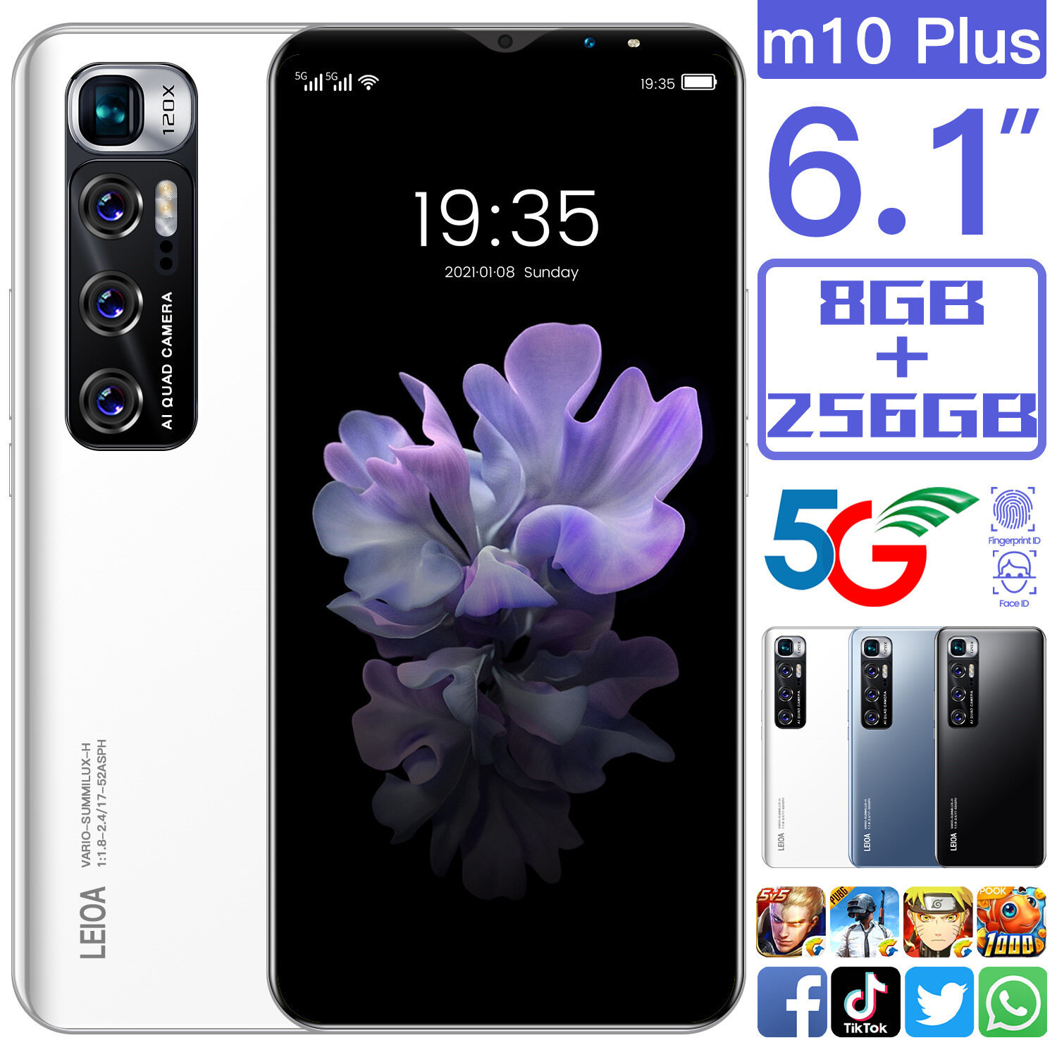 Смартфон M10plus, европейский стандарт, белый, длительное время автономной работы