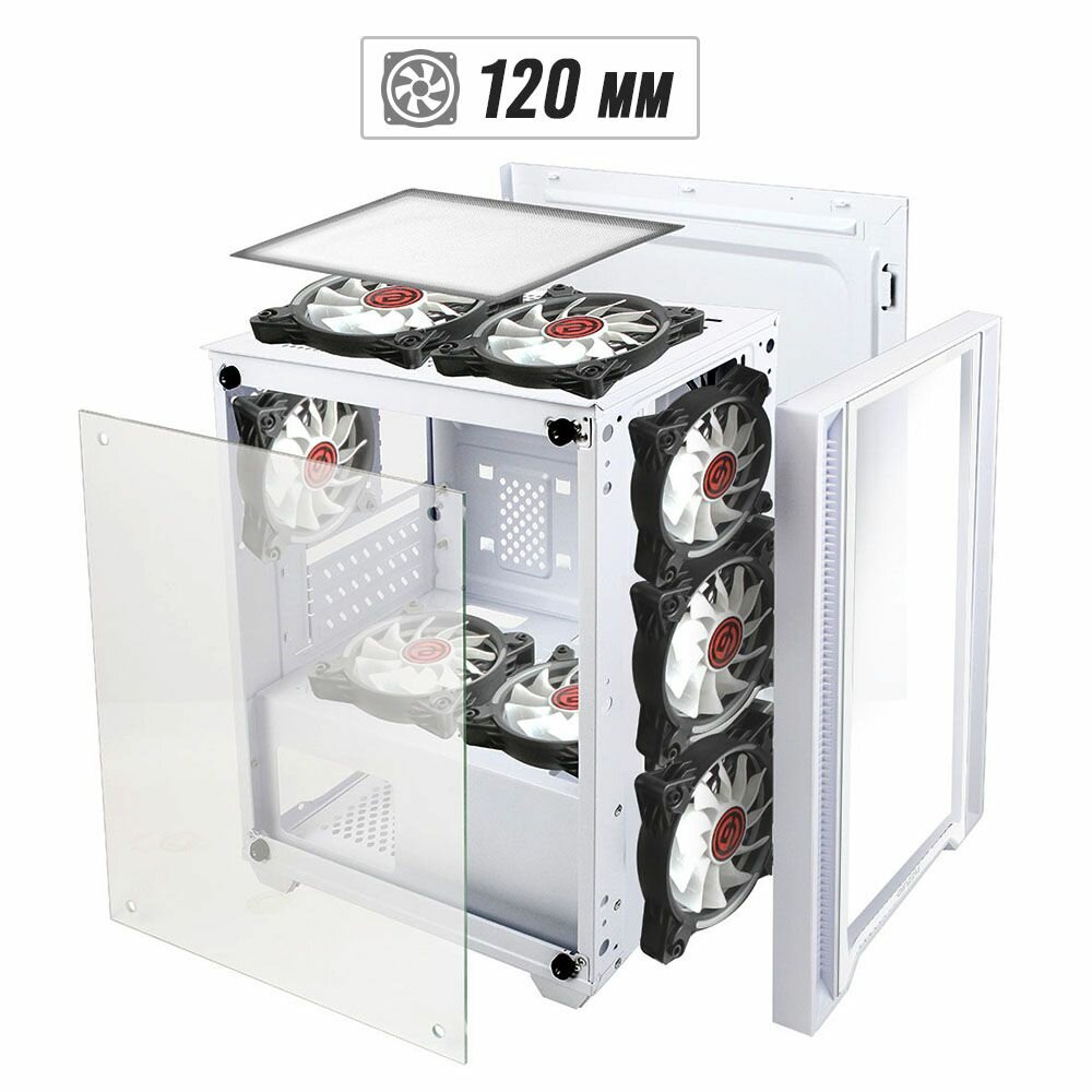 Корпус Ginzzu CL520 mATX закаленное стекло боковая и передняя панель — фото 1