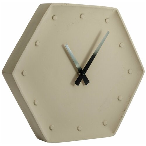 Часы настенные шестигранные из бетона Vilart 18-309 средние, для кухни, спальни, детской, кварцевый механизм с плавным ходом, цвет бежевый, размеры 31x26.8x5.5 см, работа от 1 пальчиковой батарейки тип АА