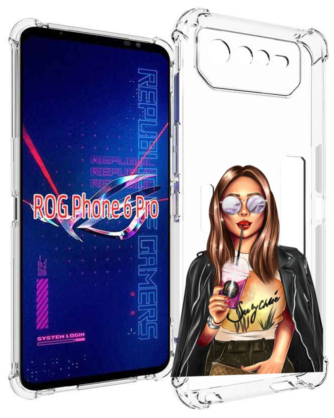 Чехол MyPads девушка-с-фиолетовым-коктейлем женский для Asus ROG Phone 6 Pro задняя-панель-накладка-бампер