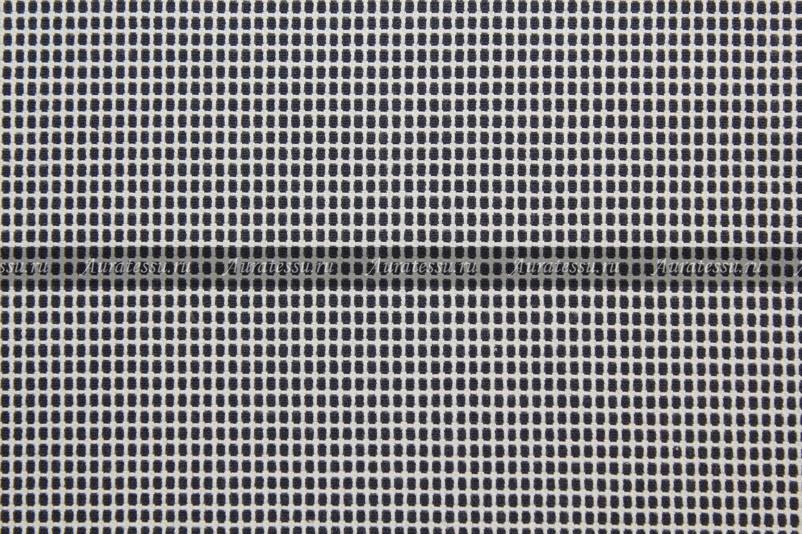 Ткань Хлопок-жаккард тёмно-синий в мелкую белую клеточку, 350 г/пм, ш144см, 0,5 м