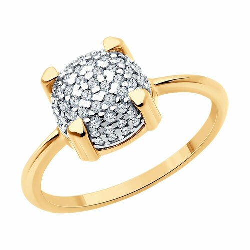 Кольцо Diamant, серебро, 925 проба, золочение, фианит, размер 19