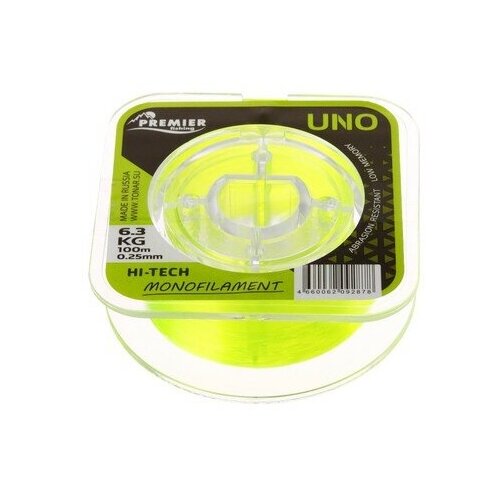 леска premier uno 0 25mm 100m clear nylon pr u c 025 100 Леска Preмier Fishing UNO, диаметр 025 мм, тест 63 кг, 100 м, флуоресцентная желтая