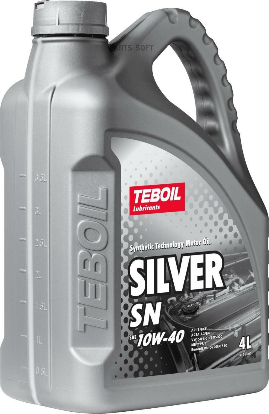 TEBOIL Silver SN 10W-40 (4L)_масло мот! синт.\ API SN/CF, ACEA A3/B4, MB 229.3, VW 502.00/505.00 TEBOIL / арт. 3452412 - (1 шт)