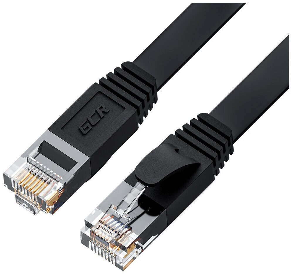 Патч-корд PROF плоский UTP cat.6 10 Гбит/с RJ45 LAN компьютерный кабель для интернета (GCR-LNC65) черный 0.5м