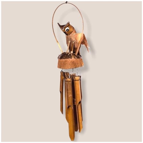 Подвесное украшение Музыка ветра Сова на кокосе 6 трубок Бамбук (Индонезия) VITTOVAR