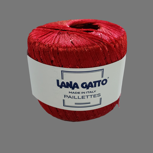 фото Пряжа пайетки paillettes lana gatto, цвет красный 30101, 25гр/195м, 100% полиэстер. италия