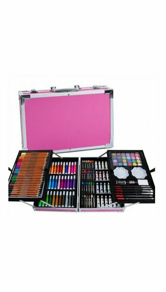 Набор для рисования "Чемодан творчества" с красками, в алюминиевом чемоданчике, 145 предметов розовый