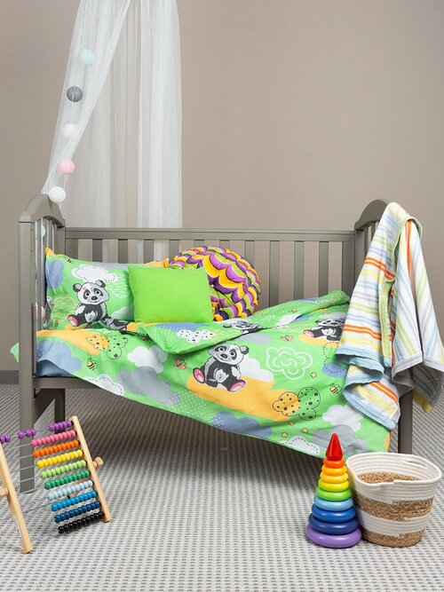 Детское постельное белье в кроватку Галтекс Панды зеленый