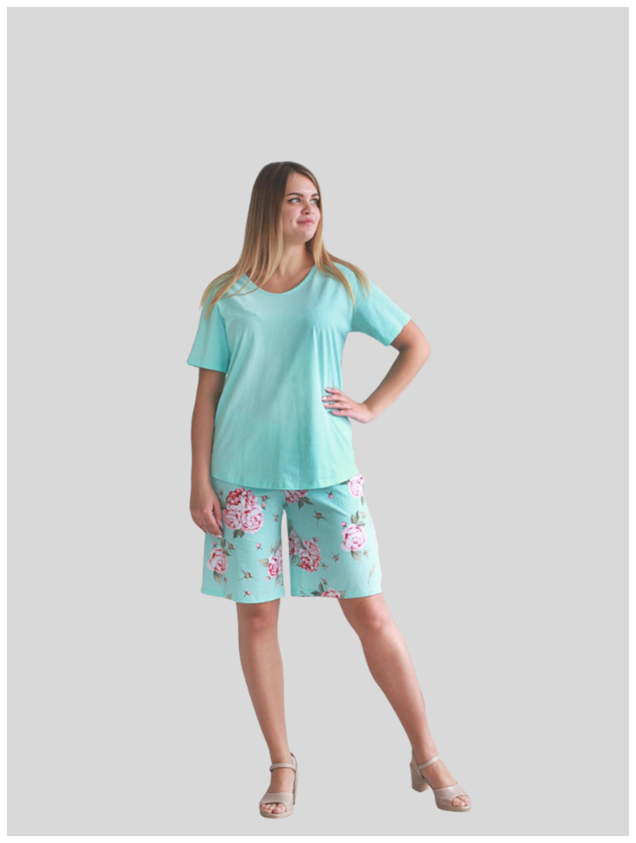 Пижама женская футболка, шорты, цвет мята, голубой, бирюза, размер 52, большие размеры - фотография № 1