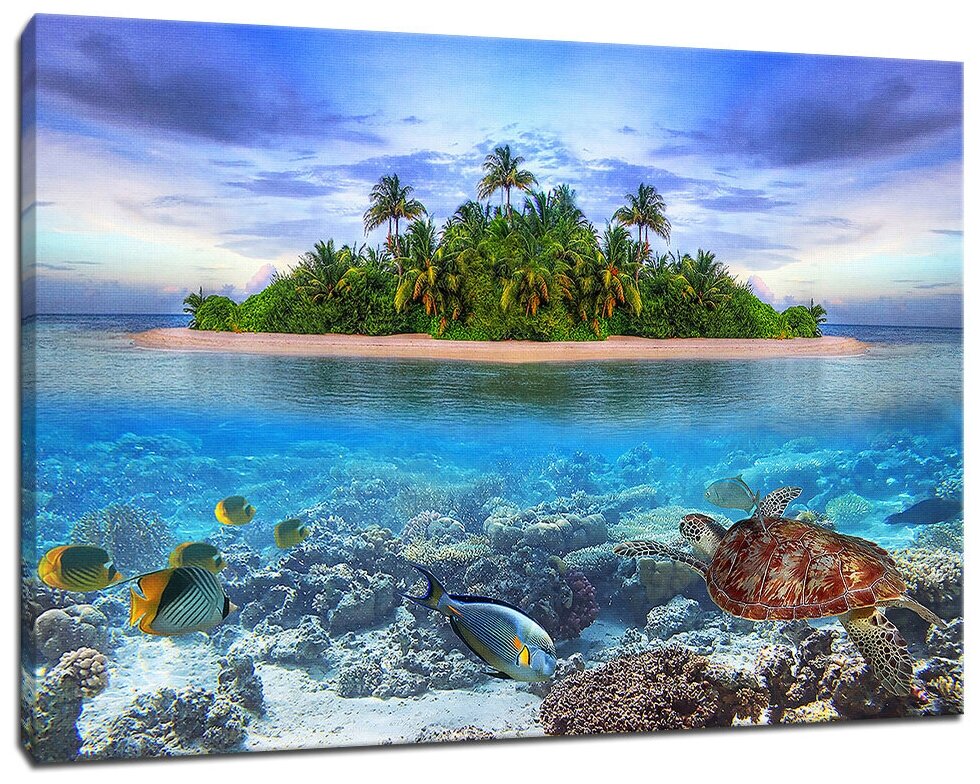 Картина Уютная стена "Морская жизнь у тропического острова" 90х60 см