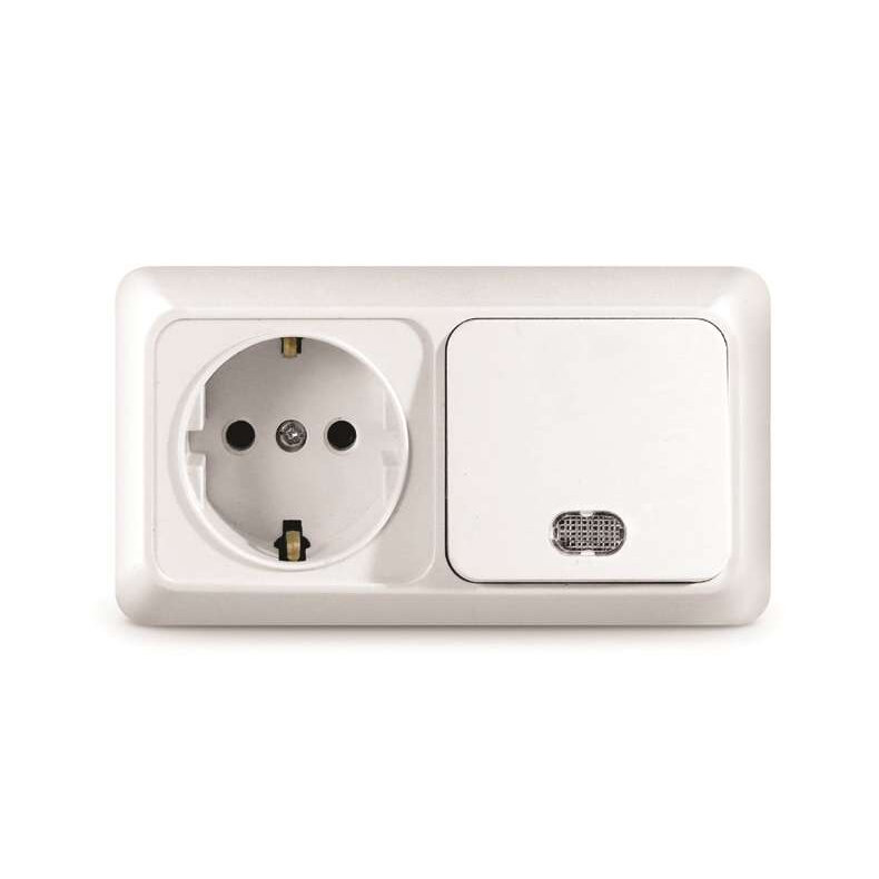 фото Блок ОП Олимп 1-кл. вык. с подсветкой + роз. с заземл. горизонт. бел. UNIVersal UNIVERSAL О0036 (1 шт.)