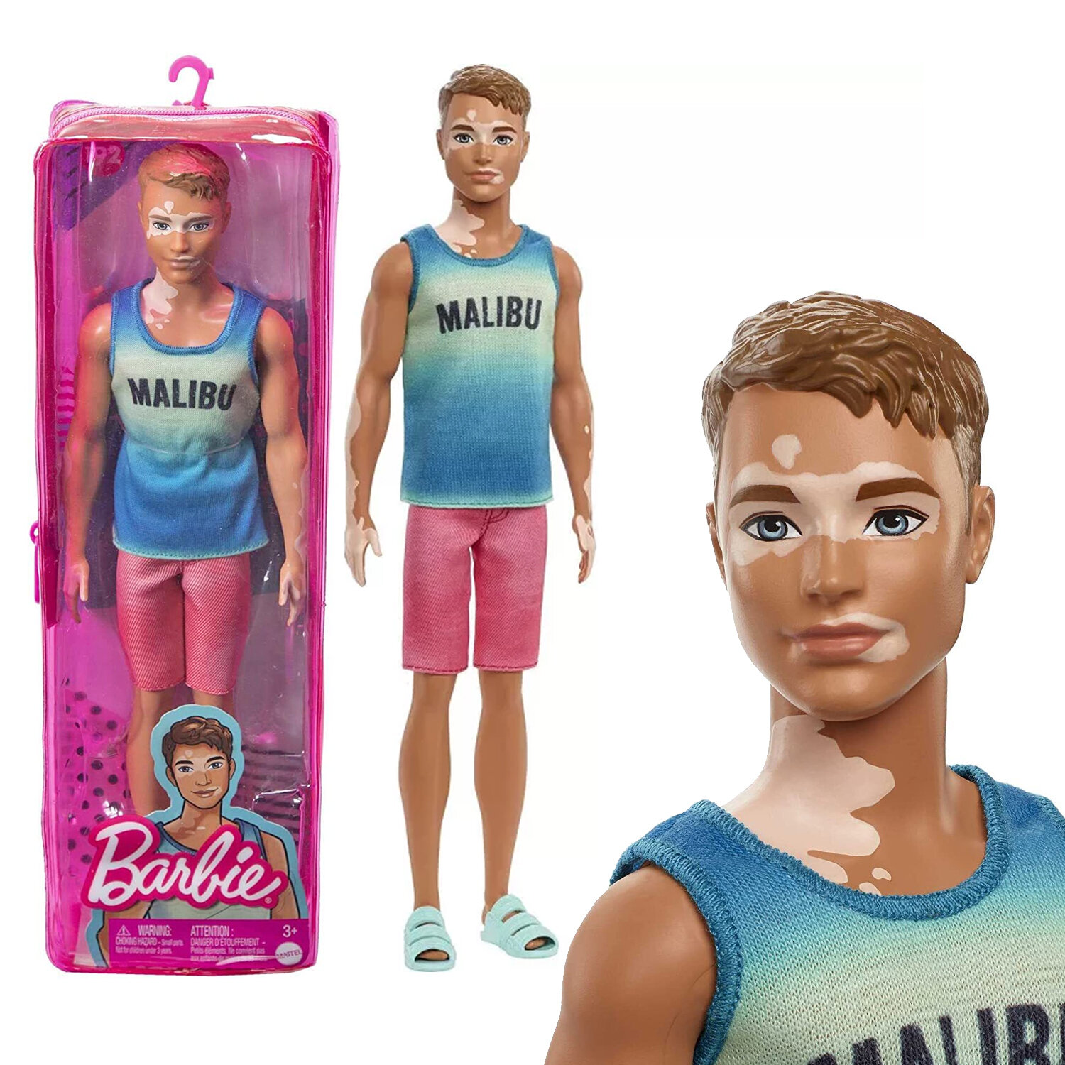 Кукла Кен Barbie Fashionistas витилиго, майка Malibu, красные шорты