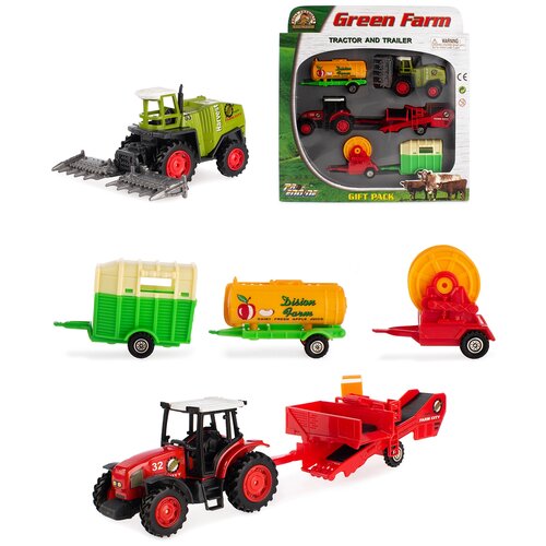 фото Детский игровой набор serinity toys "фермер", трактор+4 прицепа, красный