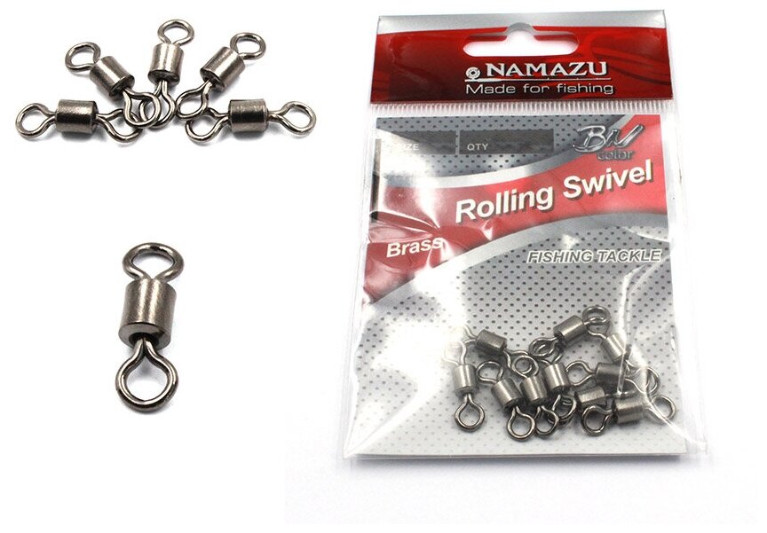 Вертлюг Namazu ROLLING SWIVEL латунь цв. BN р. 6 test-19 кг (уп.10 шт)