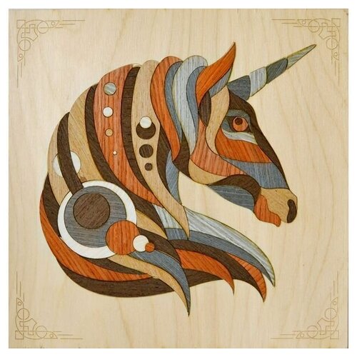 Набор для создания аппликации / маркетри Картина на дереве 25X25 чудесный единорог котеин KD0210