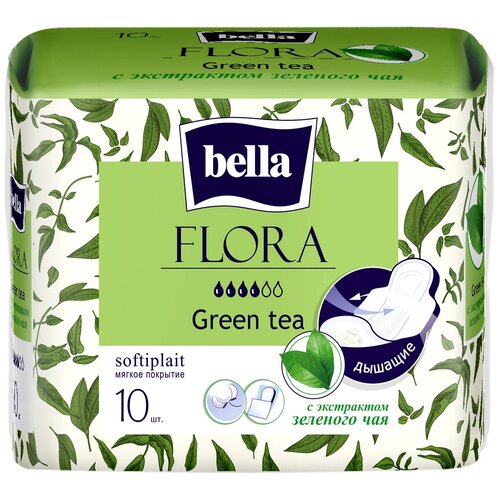 Bella прокладки Flora green tea, 4 капли, 10 шт. коврик creative bath flora bella r1274mult