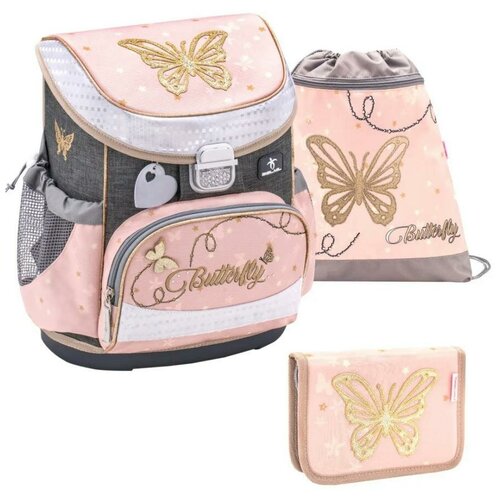 фото Ранец школьный каркасный, с ортопедической спинкой belmil mini-fit butterfly с наполнением, эрго-спинка, пенал c 2 планками, мешок для обуви