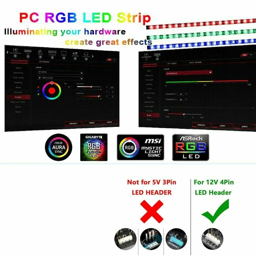 Светодиодная лента для пк RGB 60lel/m 0.5m 12V 4pin (SLF-086) - фотография № 6