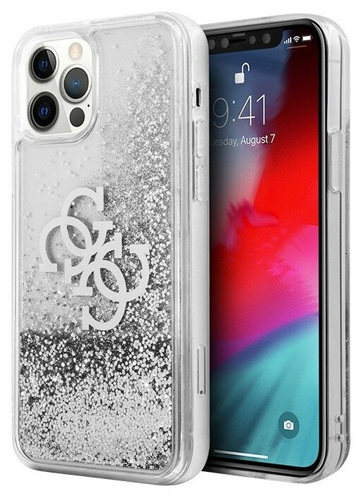 Чехол CG Mobile Guess Liquid Glitter 4G Big logo Hard для iPhone 12/12 Pro, цвет Серебристый (GUHCP12MLG4GSI)
