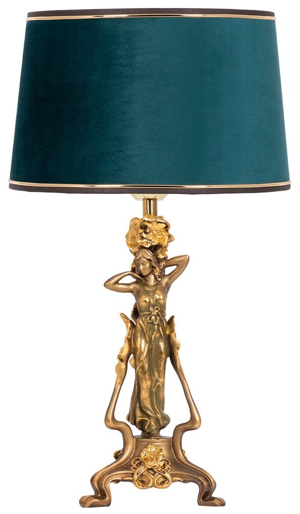 Настольная лампа Bogacho Флора бронзовая с бирюзовым абажуром Тюссо