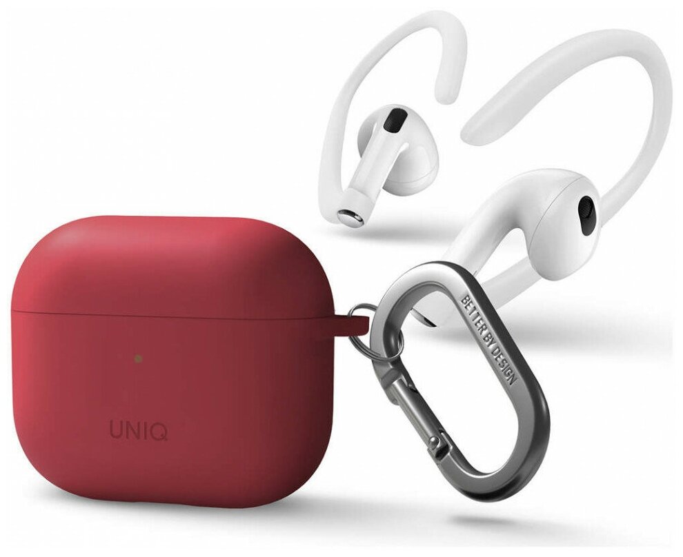 Чехол с карабином Uniq NEXO Liquid silicone + Sports ear hooks для AirPods 3, цвет Коралловый (AIRPODS(2021)-NEXOCRL)