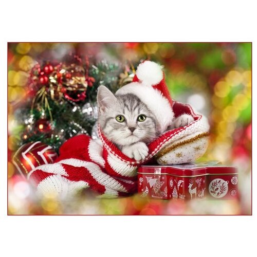 Купить Набор для творчества Рыжий кот Алмазная мозаика Котик у ёлки с подрамником, с полным заполнением 30*40, Китай