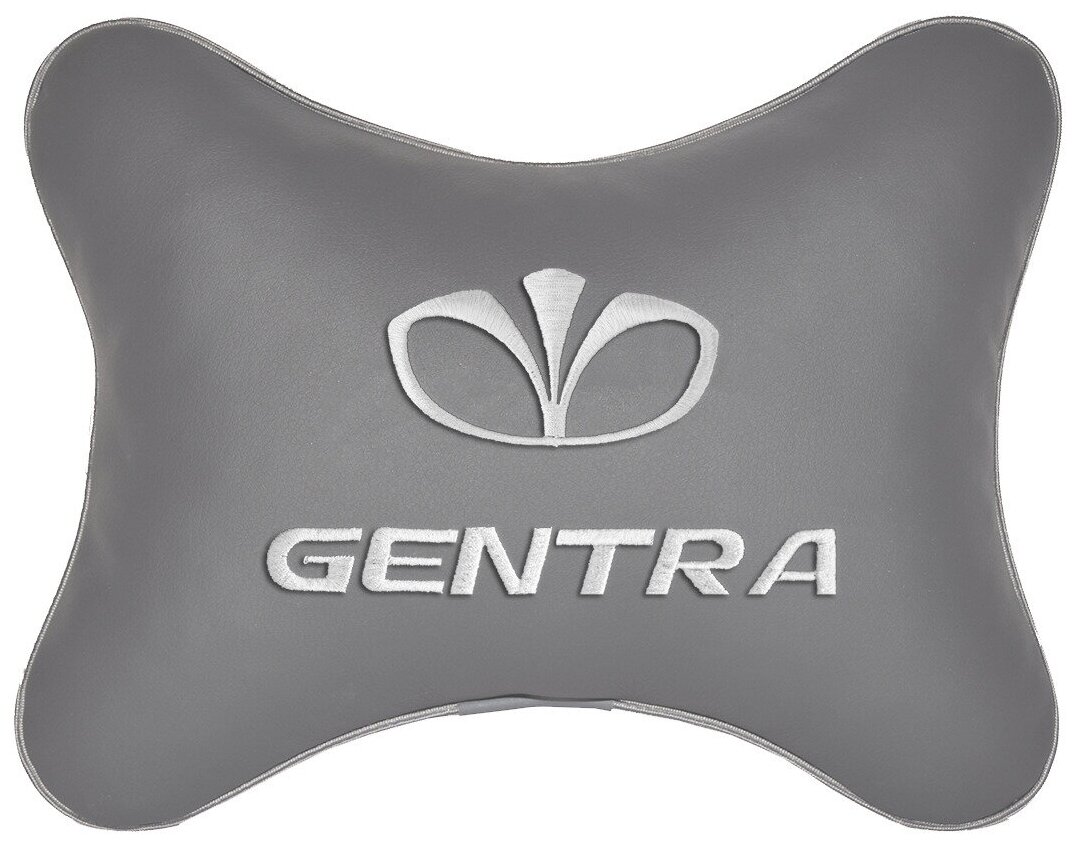 Автомобильная подушка на подголовник экокожа L.Grey с логотипом автомобиля DAEWOO Gentra