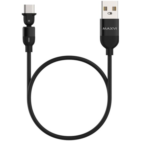 Кабель Maxvi MC-19T USB-A - USB-C, 2.4 A, 1.5 м, черный