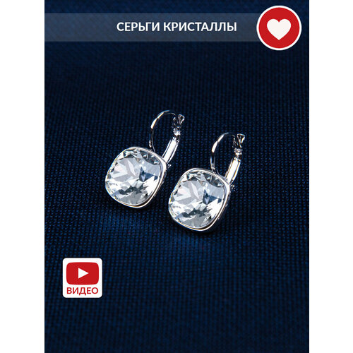 фото Серьги с подвесками , родирование, кристаллы swarovski, кристалл, размер/диаметр 13 мм., белый penjolly