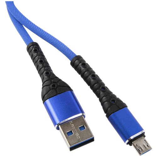 Дата-кабель mObility USB - microUSB, 3А, тканевая оплетка, синий аксессуар mobility usb lightning 3а black ут000024540