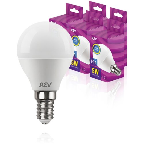 фото Лампа сд шар g45 5 вт, е14, 2700k, 400 лм, rev упаковка 5 шт. 32260 3up5