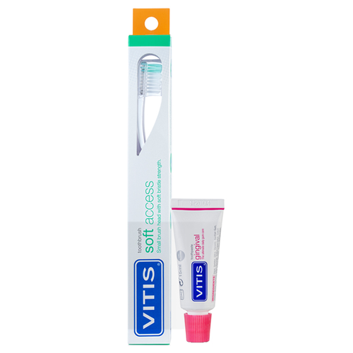Купить DENTAID Щётка зубная в твердой упаковке Vitis Soft/souple Access + Зубная паста Vitis Gingival 15 мл, Зубные щетки